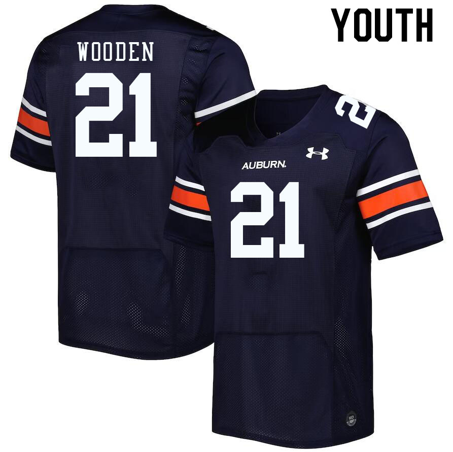 Youth #21 Caleb Wooden Auburn Tigers College Football Jerseys Stitched-Navy